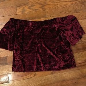 Maroon Velvet Cropped off the shoulder top